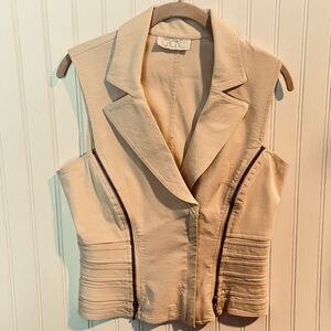 CACHE Women’s Ivory Corset Style Vest Zipped Closure & Side Zippers Accent Small